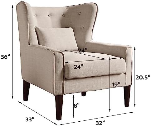 Rosevera Malcolm Liviana Tufted Fine Polyester Wingback Armrest Club Accent Chair with Back Cushion for Living Room Bedroom, Standard, Natural Beige - Image 6