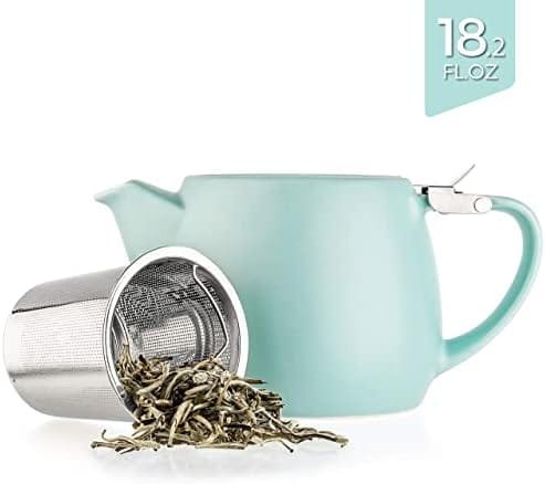 Tealyra - Pluto Porcelain Small Teapot Turquoise - 18.2-ounce (1-2 cups) - Matte Finish - Stainless Steel Lid and Extra-Fine Infuser To Brew Loose Leaf Tea - 540ml - Image 3