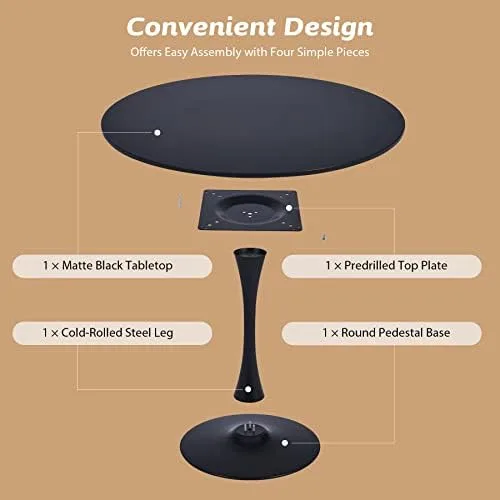 VONLUCE Round Dining Table, 36 Inch Tulip Table with MDF Top and Steel Base, Small Pedestal Table for Dining Room Kitchen Living Room More, Modern Bistro Table Kitchen Table with 220lb Capacity, Black - Image 6