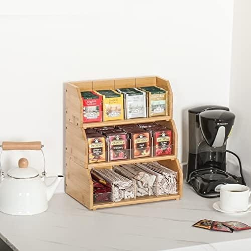 Bamboo Tea Bag Organizer Storage Holder for Tea Bags Stackable Wooden 3 Layer Tea Caddy Box Containers Tea Packet Rack Teabag Shelf Tea Station Stand for Cabinet Countertop Office(Patented Design) - Image 4
