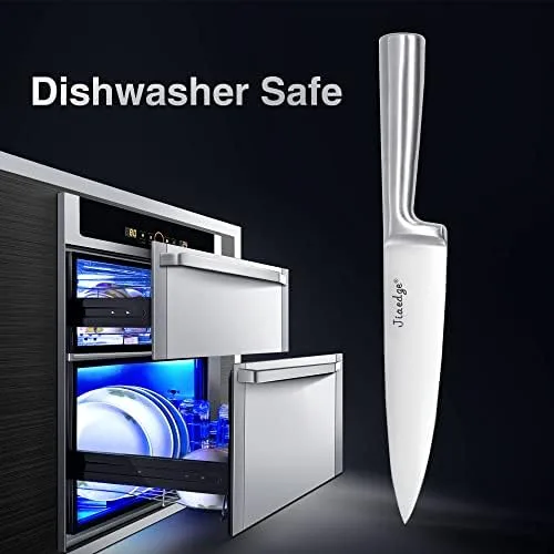 Knife Sets for Kitchen with Block, Jiaedge 15 Pieces German High Carbon Stainless Steel Knives Set with Built-in Sharpener for Cooking & Cutting, Dishwasher Safe, (Black&Silver) - Image 7