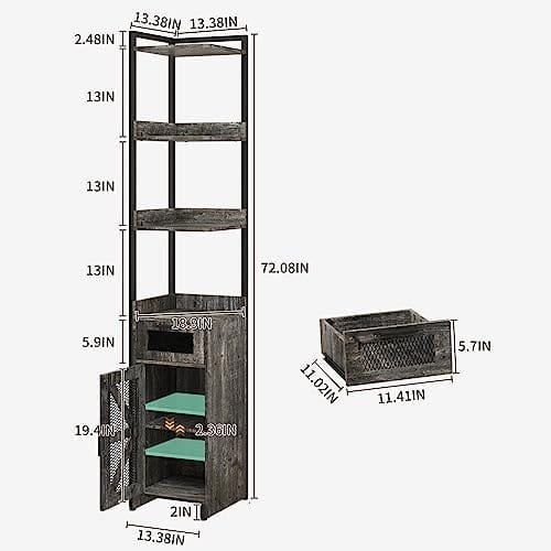 LDTTCUK Corner Cabinet, 7-Tier Corner Shelf with Drawer, 72" Tall Corner Bookshelf Corner Display Storage Cabinet for Living Room, Bedroom, Office, Small Space, Grey - Image 3