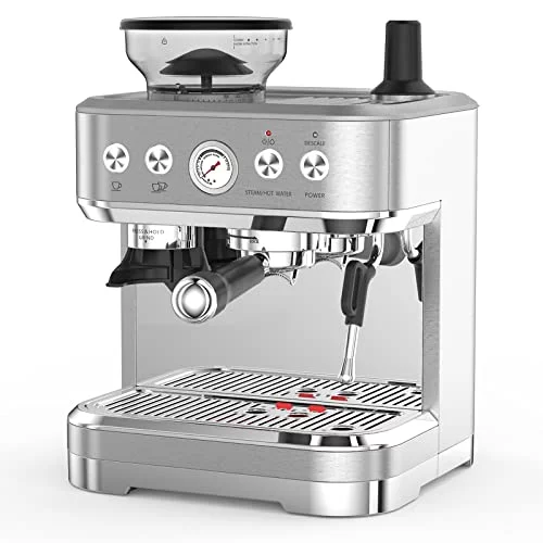 Aconee Espresso Machine with Grinder and Milk Frother/Steam Wand, 15 Bar Semi Automatic Espresso Coffee Machine, Professional All In One Coffee Maker with Italian Pump,2.5L Water Tank, Stainless Steel - Image 2