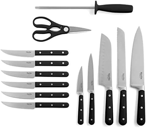 Martha Stewart Eastwalk 14 Piece High Carbon Stainless Steel Cutlery Knife Block Set w/ABS Triple Riveted Forged Handle Acacia Wood Block - Matte Black - Image 5