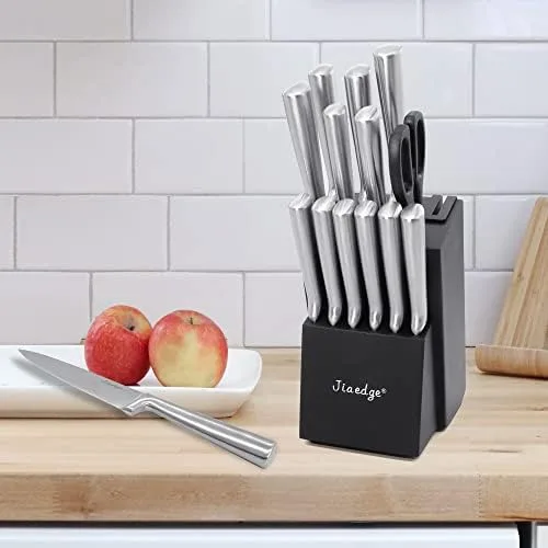 Knife Sets for Kitchen with Block, Jiaedge 15 Pieces German High Carbon Stainless Steel Knives Set with Built-in Sharpener for Cooking & Cutting, Dishwasher Safe, (Black&Silver) - Image 8