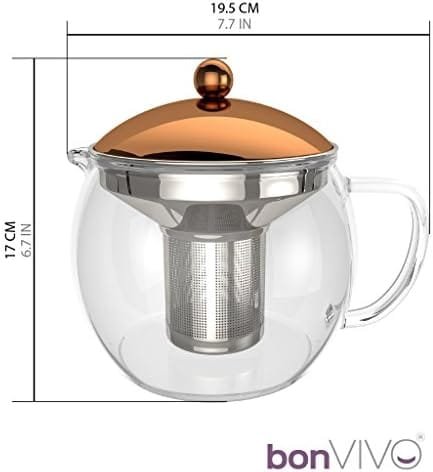 bonVIVO TEMPA Tea Infuser - Removable Stainless Steel Strainer, Teapot with Tea Diffuser for Loose Leaf Tea or Detox Teas, Heat Resistant Borosilicate Glass With Lid In Copper Finish, 1.60QT - Image 8