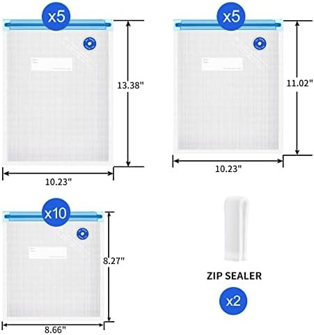 Reusable Sous Vide Bags, 20 PCS 3 Sizes (10 Pcs 8.5"x8", 5 Pcs 11"x 10" and 5 Pcs 13.5"x 10") Vacuum Sealer Zipper Bags for Food Storage, 3-in-1 Large Sous Vide Vacuum Bag for Meal Prep or Storage - Image 3