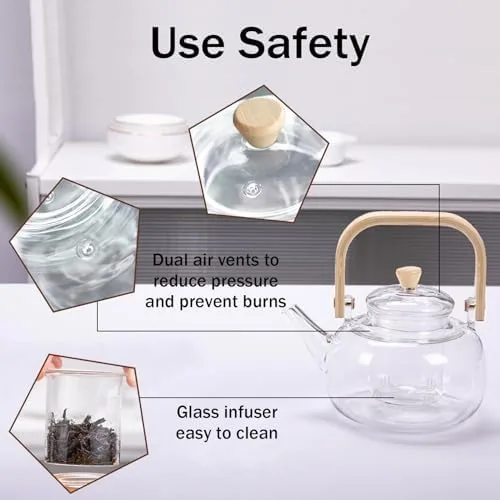 Motanber Glass Teapot|Stovetop & Microwave Safe Teapot|34oz(1000ml)|for Blooming flower tea and Loose Leaf tea Maker Set (1 teapot & 6 cups) - Image 6