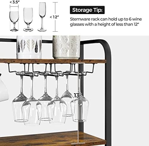 Topeakmart Kitchen Bakers Rack with Wine Storage, Microwave Stand Coffee Wine Bar Cabinet with Glass Holder & 6 S-Hooks, Utility Storage Shelf Liquor Cabinet for Dinning Room,Home Bar, Rustic Brown - Image 4