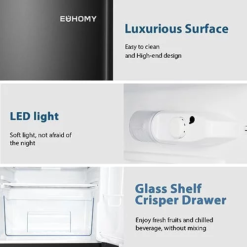 Euhomy Mini Fridge with Freezer, 3.2 Cu.Ft Mini refrigerator with freezer, Dorm fridge with freezer 2 door For Bedroom/Dorm/Apartment/Office - Food Storage or Cooling Drinks(Black). - Image 4