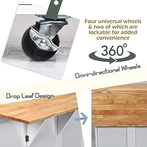 GLACER Kitchen Island Cart on Wheels, Rolling Kitchen Island with Drop Leaf Top, Kitchen Trolley Cart with Drawers, Towel Rack & Bottle Rack, 53.5 x 30 x 36 inches (White) - Image 7