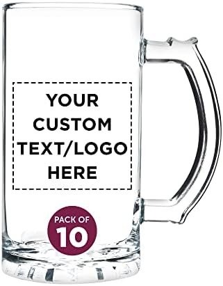 DISCOUNT PROMOS Custom Glass Beer Mug 16 oz. Set of 10, Personalized Bulk Pack - Great for Wedding Favors, Groomsmen Gifts, Birthday Gifts - Clear - Image 2
