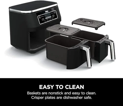 Ninja DZ100 Foodi 4-in-1, 8-qt., 2-Basket Air Fryer with DualZone Technology, DZ100 8-qt BLACK - Image 4