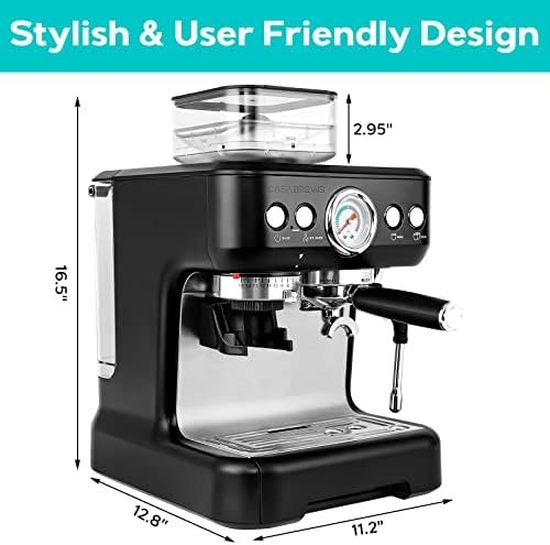 CASABREWS Espresso Machine With Grinder, 20 Bar Professional Espresso Maker With Milk Frother Steam Wand, Barista Cappuccino Machine With Removable Water Tank for Lattes, Stainless Steel Gift, Black - Image 7