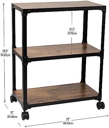 Mind Reader Woodland Collection, Rolling 3-Tier Kitchen Microwave Cart, Utility Cart, Bar Cart, Omnidirectional Smooth Gliding Lockable Wheels, Wood and Metal, 23"L x 12"W x 29.5"H, Brown - Image 4