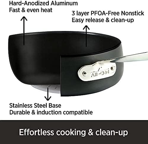 All-Clad HA1 Hard Anodized Nonstick Saute Pan with Lid and Fry Pan Set 4 Quart, 10 Inch Induction Oven Broiler Safe 500F Pots and Pans, Cookware Black - Image 3