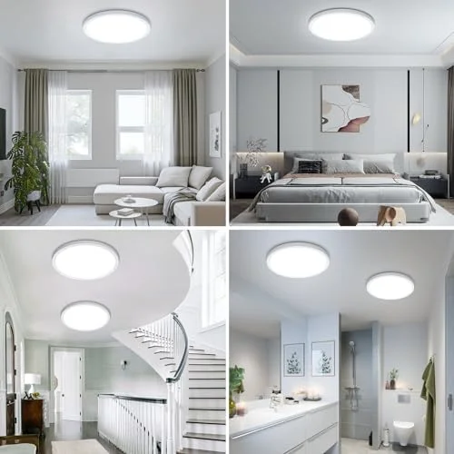 LED Flush Mount Ceiling Light Fixture, 5000K Daylight White, 2400LM, 12 Inch 24W Round Flat Ceiling Lights, 240W Equivalent White Modern Panel Lamp for Bathroom Hallway Kitchen Stairwell, Non-Dimmable - Image 9
