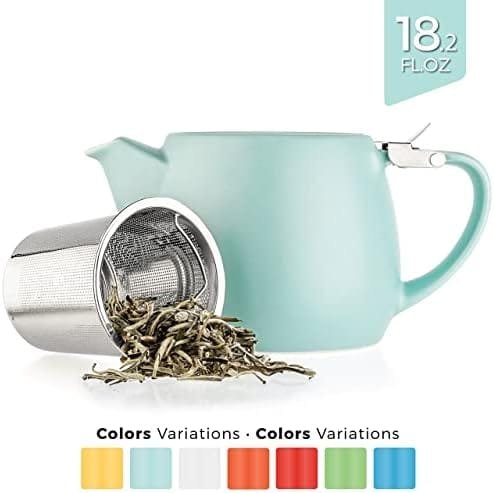 Tealyra - Pluto Porcelain Small Teapot Turquoise - 18.2-ounce (1-2 cups) - Matte Finish - Stainless Steel Lid and Extra-Fine Infuser To Brew Loose Leaf Tea - 540ml - Image 8