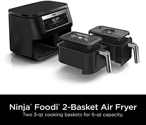 Ninja DZ090 Foodi 6 Quart 5-in-1 DualZone 2-Basket Air Fryer with 2 Independent Frying Baskets, Match Cook & Smart Finish to Roast, Bake, Dehydrate & More for Quick Snacks & Small Meals, Black (Renewed) - Image 10