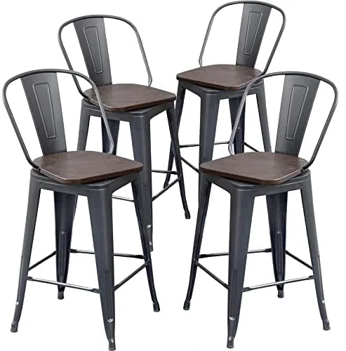 Aklaus Swivel Metal Bar Stools with Backs Counter Stools Set of 4 Counter Height Stools High Back Bar Chairs 24 Inch Barstools Farmhouse Matte Black - Image 2