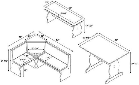 Riverbay Patio Conversation Indoor 3 Piece Kitchen Corner Nook Table Booth Bench Breakfast Dining Set in White - Image 8