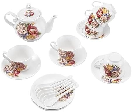 Tea Sets 20-Piece Coffee (7oz) Tea Cup Set Ceramic Vintage Flower European Style,Tea Set for Women Tea Party Afternoon (28oz) Teapot Set Tea Supplies Tea Cup and Saucer Set - Image 5