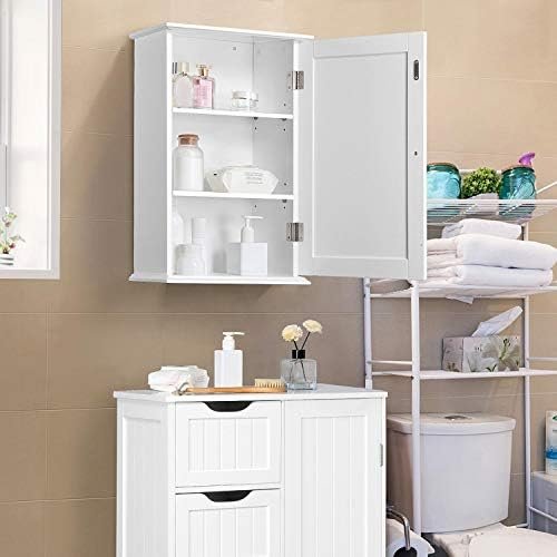 Yaheetech Bathroom Wall Cabinet, Medicine Cabinet with 2 Adjustable Shelves and Single Door, Bathroom Storage Cabinet Wall Mounted MDF Board for Bathroom, Kitchen, Laundry Room, White - Image 4