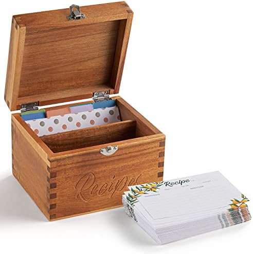 Tidita Acacia Wood Recipe Box with Cards - Blank Recipe Box Wooden Set Come with 100 4x6 Recipe Cards, 8 Dividers. Perfect Recipe Organizer (Acacia Wood) - Image 2