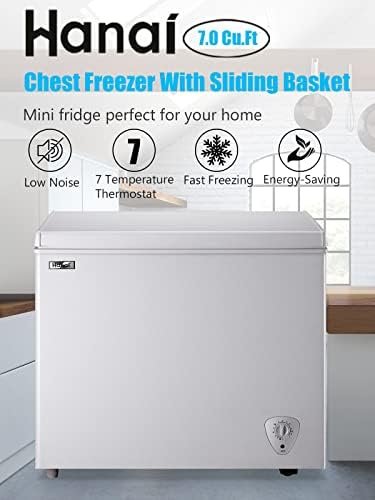 Chest Freezer WANAI 7.0 Cu.Ft Compact Chest Freezer White Deep Freezers Free-Standing Top Door Freezer Removable Basket and Adjustable 7 Thermostat Open Deep Freezer Energy Saving Garage Basement - Image 6