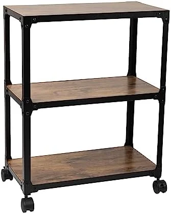 Mind Reader Woodland Collection, Rolling 3-Tier Kitchen Microwave Cart, Utility Cart, Bar Cart, Omnidirectional Smooth Gliding Lockable Wheels, Wood and Metal, 23"L x 12"W x 29.5"H, Brown - Image 9
