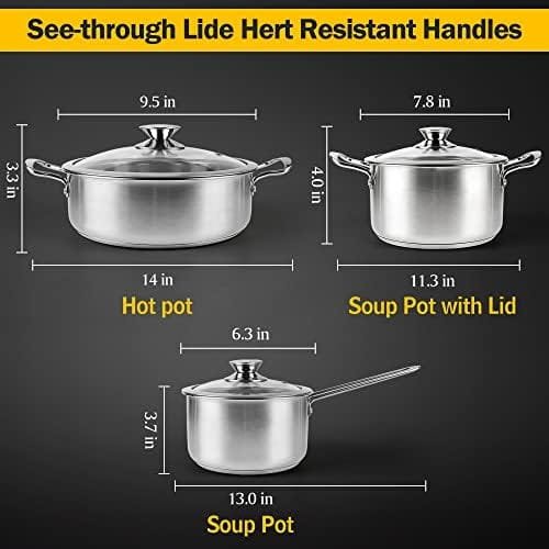 Stainless Steel Cookware Set, 6-Piece pots and pans set, Works with Induction, Electric and Gas Cooktops, Oven Safe, Stay-Cool Handle - Image 6