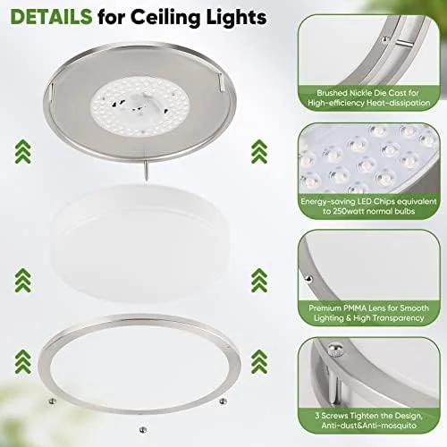 36W LED Ceiling Lights for Bedroom Kitchen, 3600lm Super Bright, Dimmable Flush Mount Light Fixtures 6500K/5000K/4000K/3000K/2700K Adjusted Modern Lamps 2PACK, 13 Inch, Nickle - Image 4