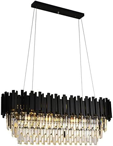 Afficat Modern Rectangular Black Crystal Chandelier Ceiling Lighting Hanging Pendant Light Fixture for Dining Room,Kitchen Island Light Fixture (L40''-10 Lights) - Image 2