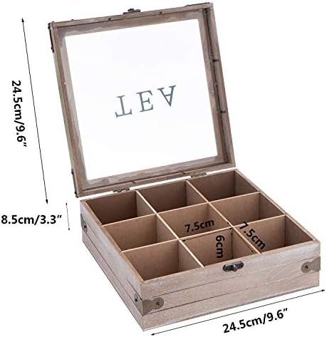 handrong Wooden Tea Box Organizer Wood Tea Storage Box Chest Rustic Tea Bag Holder Rack Storage Container Tea Caddy for Coffee Tea Sugar Sweeteners Creamers Drink Pods Packets (Gray) - Image 7