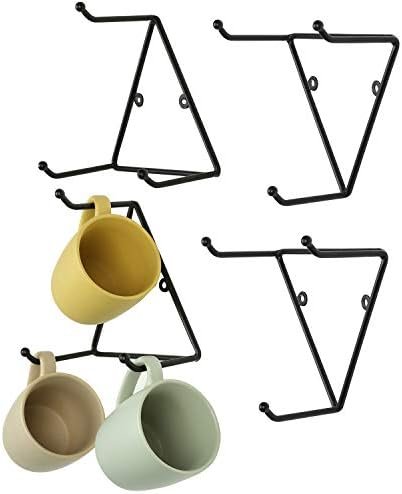 MyGift Matte Black Metal Triangular Coffee Mug Holder Wall Mount Display Rack with 3 Hooks, Set of 4 - Image 2