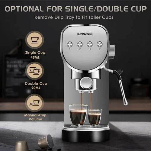 Seeutek Espresso Machine, 20 BAR Espresso Maker with Milk Frother Steam Wand, Compact Espresso Coffee Machine with 30oz Removable Water Tank, 1350W, Cappuccino/Latte Machine for Home - Image 6