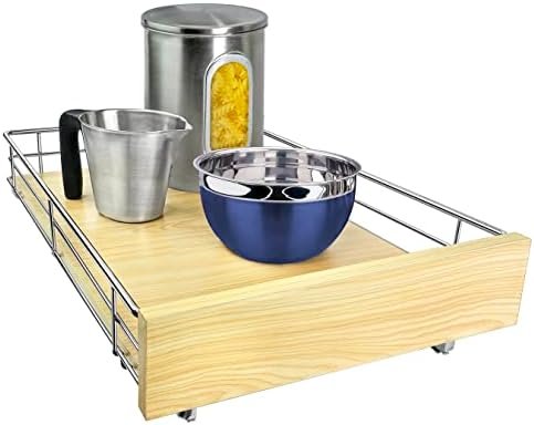 LYNK PROFESSIONAL® SELECT™ Pull Out Cabinet Organizer - Lifetime Limited Warranty- Slide Out Drawers for Kitchen Cabinets - Sliding Pantry Shelves - Roll Out Shelf for Pots, Pans 14" x 21" Wood-Chrome - Image 3