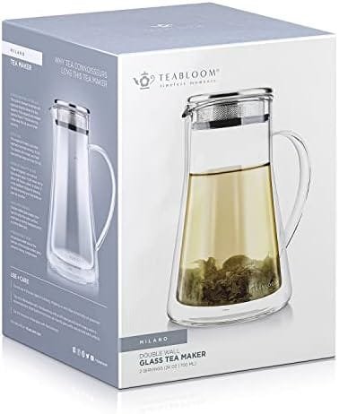 Teabloom Insulated Teapot – Tea Maker For Two (24 oz / 2 Mugs) – Double Wall Glass Tea Steeper with Stainless Steel Filter Lid for Loose Leaf Tea – Milano Collection - Image 6