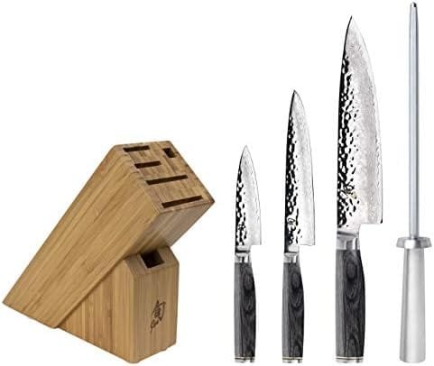 Shun Cutlery Premier Grey 5-Piece Starter Block Set, Kitchen Knife & Knife Block Set, Includes 8” Chef's Knife, 4” Paring Knife, 6.5” Utility Knife, & Honing Steel, Handcrafted Japanese Kitchen Knives - Image 2