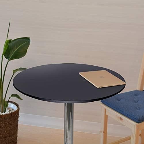Leopard MDF Round Top Not Adjustable (41 INCHES Height) Bar Table, Pub Table with Silver Leg and Base (Black) - Image 7