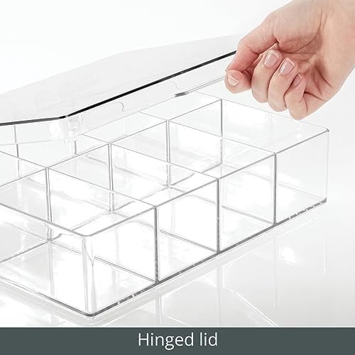 mDesign Plastic Tea Bag Divided Storage Organizer Container Box with Hinge Lid for Kitchen Cabinet, Countertop, Pantry, Holds Tea Bags, Seasoning Packets, Condiments, 8 Sections, Clear - Image 7