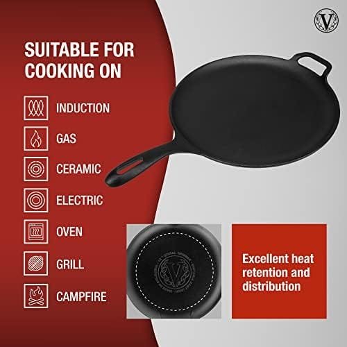 Victoria 12-Inch Cast Iron Comal Pizza Pan with a Long Handle and a Loop Handle, Preseasoned with Flaxseed Oil, Made in Colombia - Image 6