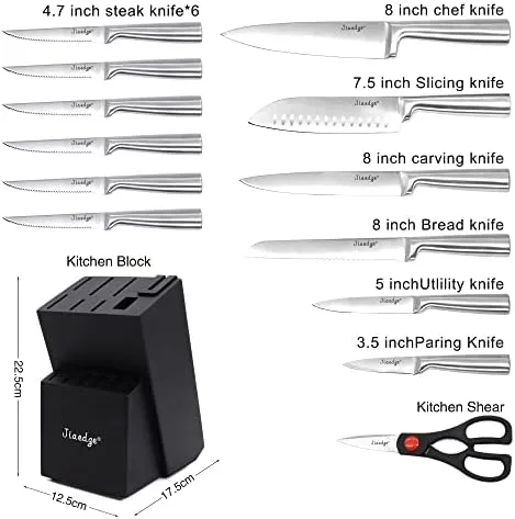 Knife Sets for Kitchen with Block, Jiaedge 15 Pieces German High Carbon Stainless Steel Knives Set with Built-in Sharpener for Cooking & Cutting, Dishwasher Safe, (Black&Silver) - Image 3