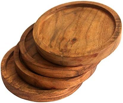 Kaizen Casa Wooden Coasters for Drinks - Natural Acacia Wood Drink Coaster Set for Drinking Glasses, Tabletop Protection for Any Table Type, Set of 4 - Image 4