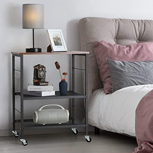 Microwave Oven Stand, Kitchen Baker's Rack 3-Tier Mesh Kitchen Storage Cart with Metal Frame Industrial Wood Accent Furniture for Living Room, Bedroom, Kitchen - Rustic Brown - Image 7