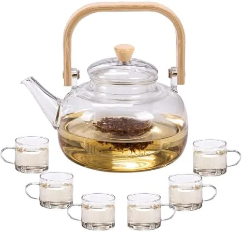 Motanber Glass Teapot|Stovetop & Microwave Safe Teapot|34oz(1000ml)|for Blooming flower tea and Loose Leaf tea Maker Set (1 teapot & 6 cups) - Image 2