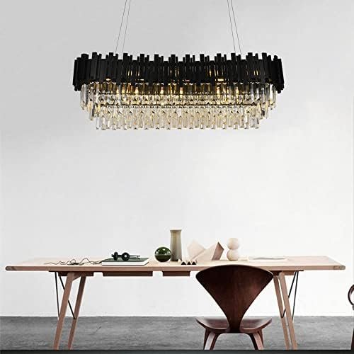 Afficat Modern Rectangular Black Crystal Chandelier Ceiling Lighting Hanging Pendant Light Fixture for Dining Room,Kitchen Island Light Fixture (L40''-10 Lights) - Image 4