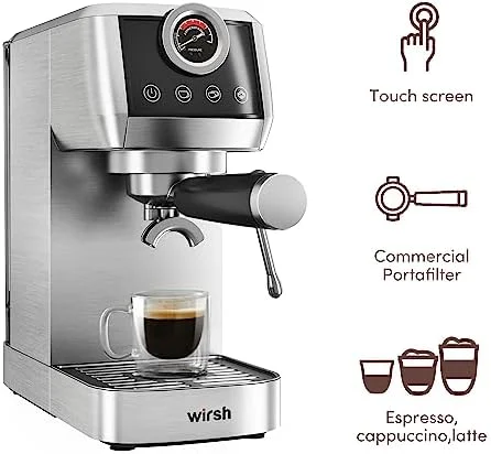 wirsh Espresso Machine, 20 Bar Espresso Maker with Plastic Free Portafitler and Steamer for Latte and Cappuccino,Expresso Coffee Machine with Pressure Gauge,Touch Screen (Home Barista Plus) - Image 5