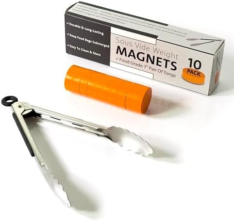 Sous Vide Weight Magnets by AKS Co - 10-Pack Food Safe Silicone-Coated Magnets, Designed for Sous Vide Machines to Immerse Food Bags & Prevent Floating/Undercooking - Includes Kitchen Tongs - Image 9