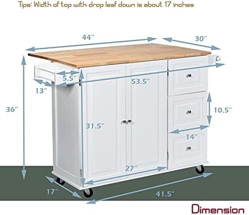 GLACER Kitchen Island Cart on Wheels, Rolling Kitchen Island with Drop Leaf Top, Kitchen Trolley Cart with Drawers, Towel Rack & Bottle Rack, 53.5 x 30 x 36 inches (White) - Image 5